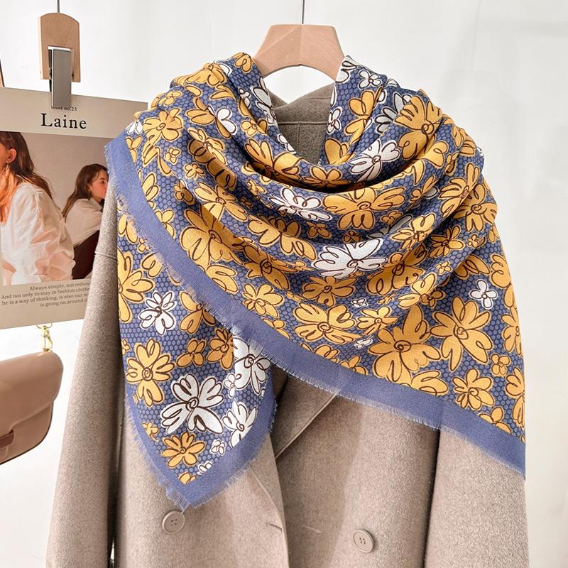 New literary and artistic 130CM large square scarf women's versatile fashion printing spring and autumn temperament dismantling scarf