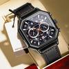 Luxury Chronograph Men's Watch Waterproof Night Light Date Men's Watch Sports Leather Square Quartz Watch Men's Exquisite Gift Watch
