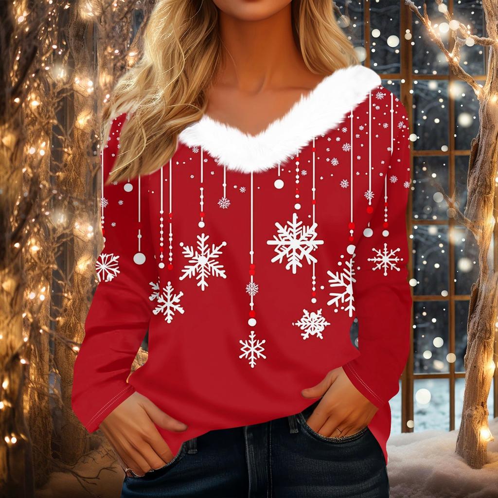 Long Sleeve Shirts For Women Cute Tops Christmas Prints Tees Blouses Casual Plus Size Basic Tops Pullover