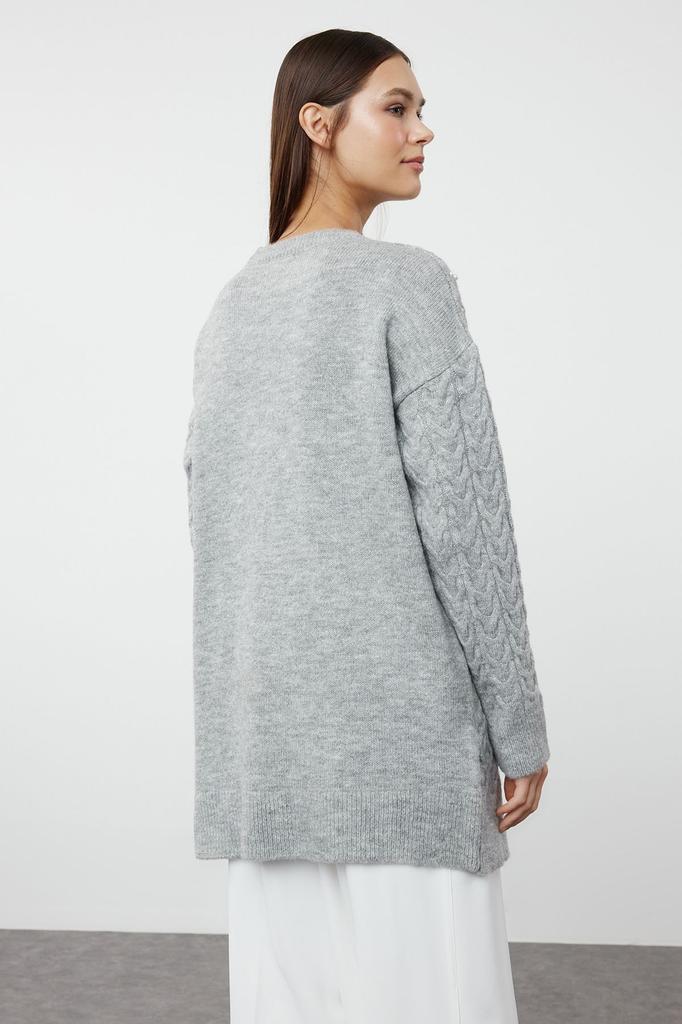 Женский модный стильный свитер в хиджабе с серыми волосами, плетеный жемчужный трикотажный свитер