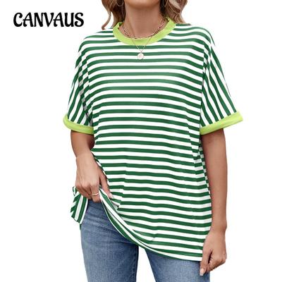 Женская летняя новая полосатая футболка с круглым вырезом и коротким рукавом в стиле Clash Color