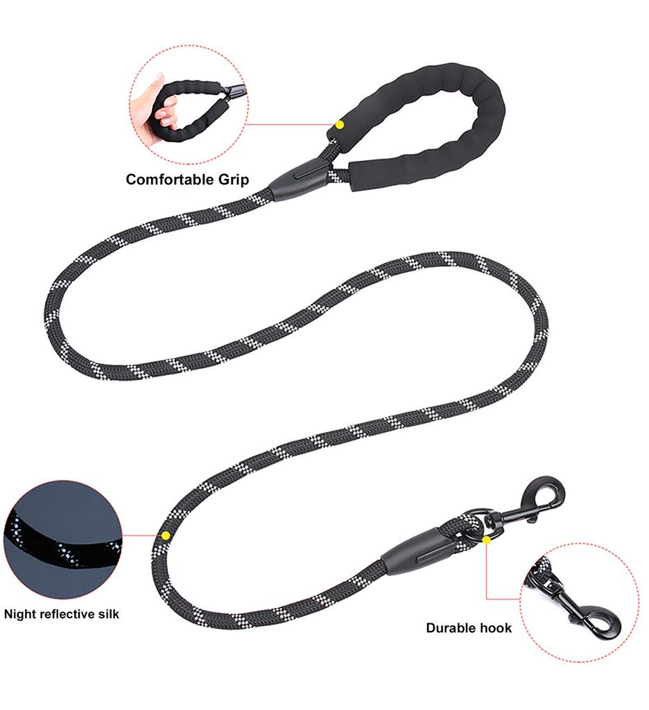 Reflective Dog Leash With Comfortable Padded Handle Double Heavy Duty Traction Rope For Strong Dogs Enhance Safety And Control