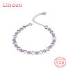 Lindon Women Zircon 925 Sterling Silver Jewelry Geometric Bead Chain Link Bracelet Fashion Fine Wedding Gift for Girlfriend