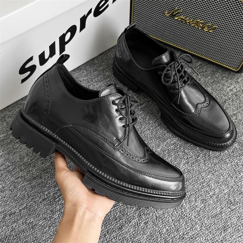 Pointed leather shoes men's 2025 new platform heightening shoes summer British tooling shoes versatile fashion men's shoes