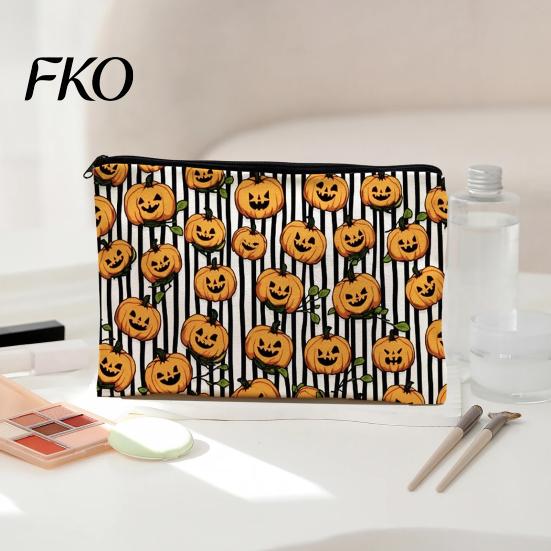 Cute Stationery Pouch Halloween Makeup Bag, Scratch Resistant Durable Canvas Storage Cartoon Ghost Pencil Case Zipper Toiletry Pouch, for Cosmetics