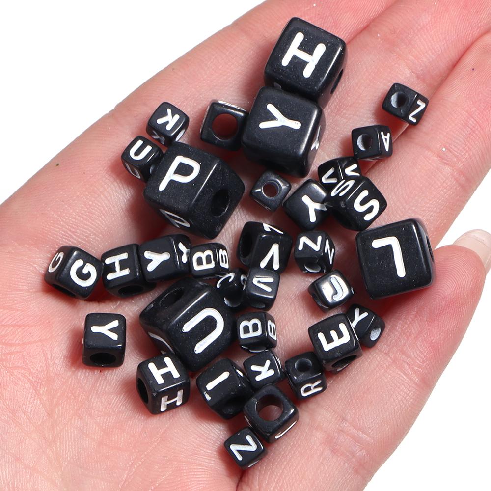 50-100pcs Black Acrylic Letter Beads A-Z Alphabet Beads Cube Spacer Beads For DIY Bracelet Necklace Jewelry Making Accessories