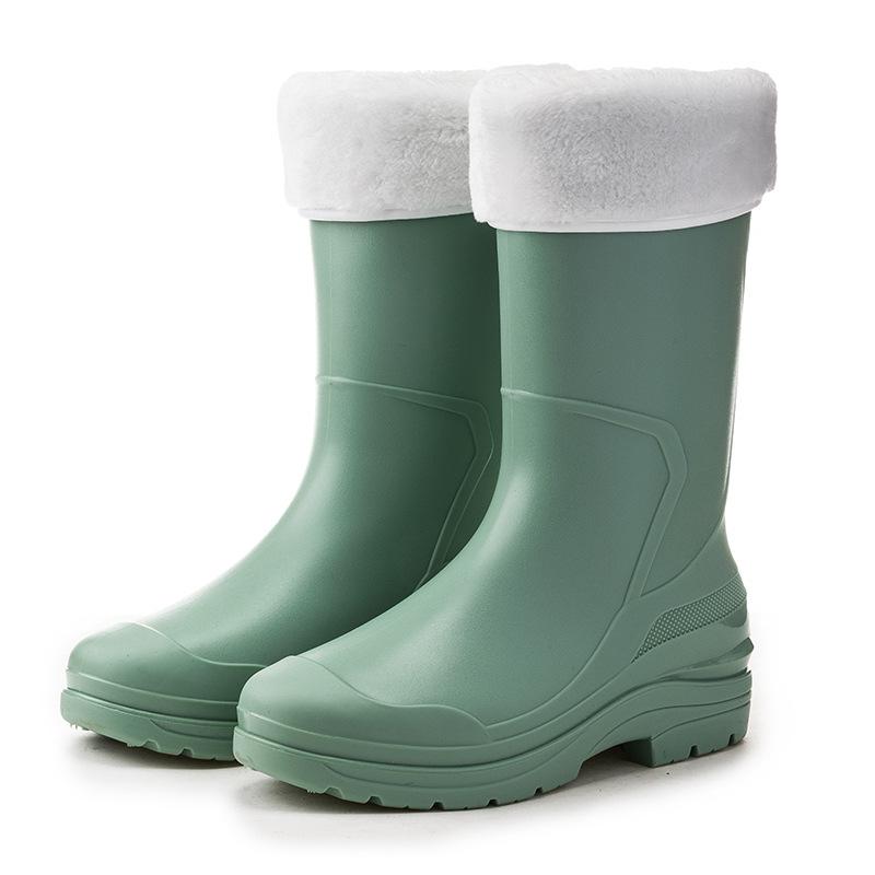 Модные средние и высокие резиновые сапоги женская мода универсальный пучок устье бархатные теплые четырехсезонные дождевые туфли взрослые уличные водные туфли