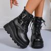 Chunky Platform Gothic Ankle Boots Women Punk Style Wedge Heel Motorcycle Shoes Woman Thick Sole Buckle Strap Black Combat Boots
