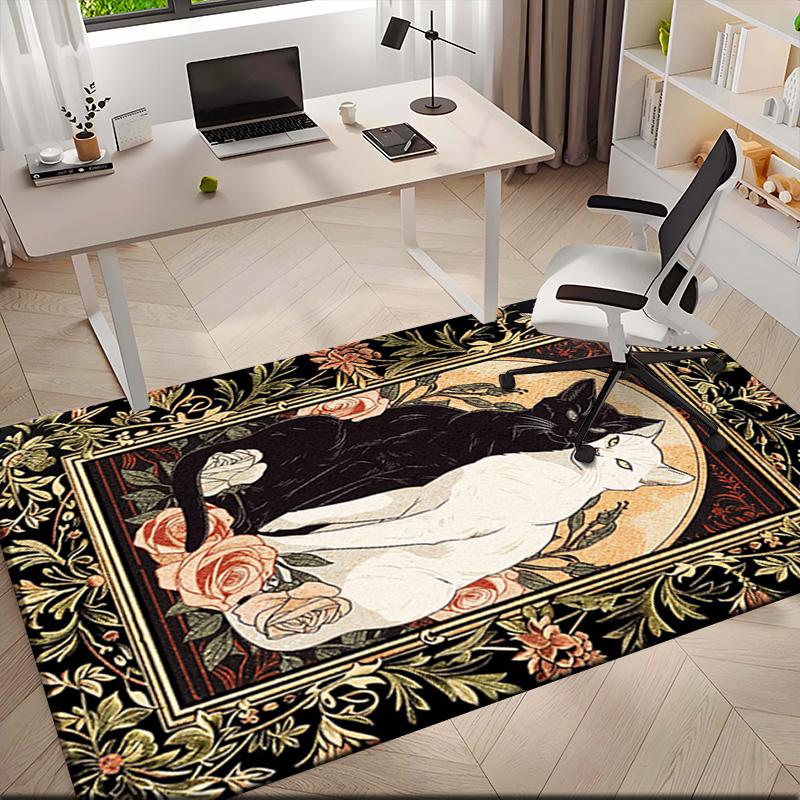 1pc Medieval cats and deer Carpet Rug for Living Room Bedroom Home Sofa Decoration,Kids play Non-slip Floor Mat