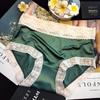 Middle High Waisted Women with Briefs Lace Edges Knickers Pure Cotton Antibacterial Crotch Sexy Satin Ice Silky Smooth Panties