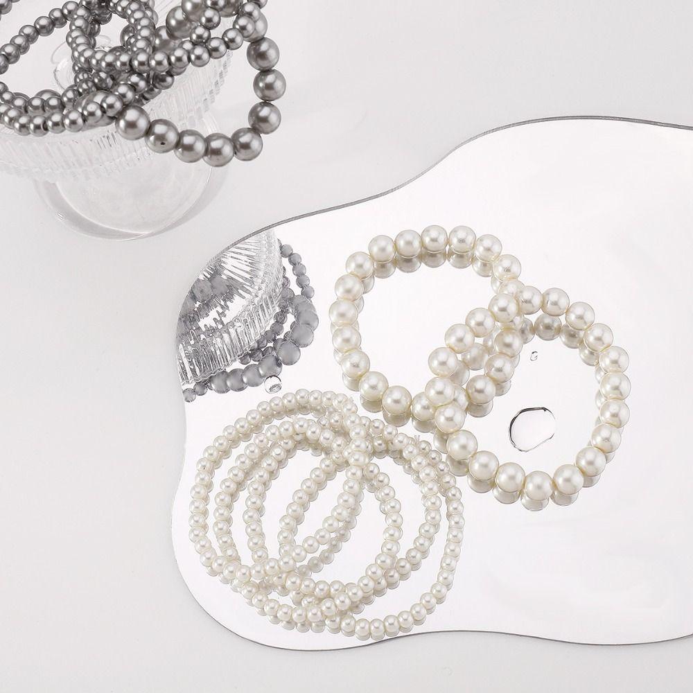 Baroque Pearls Bracelet White Wide Bangle Unique Elastic Bracelet  Girl