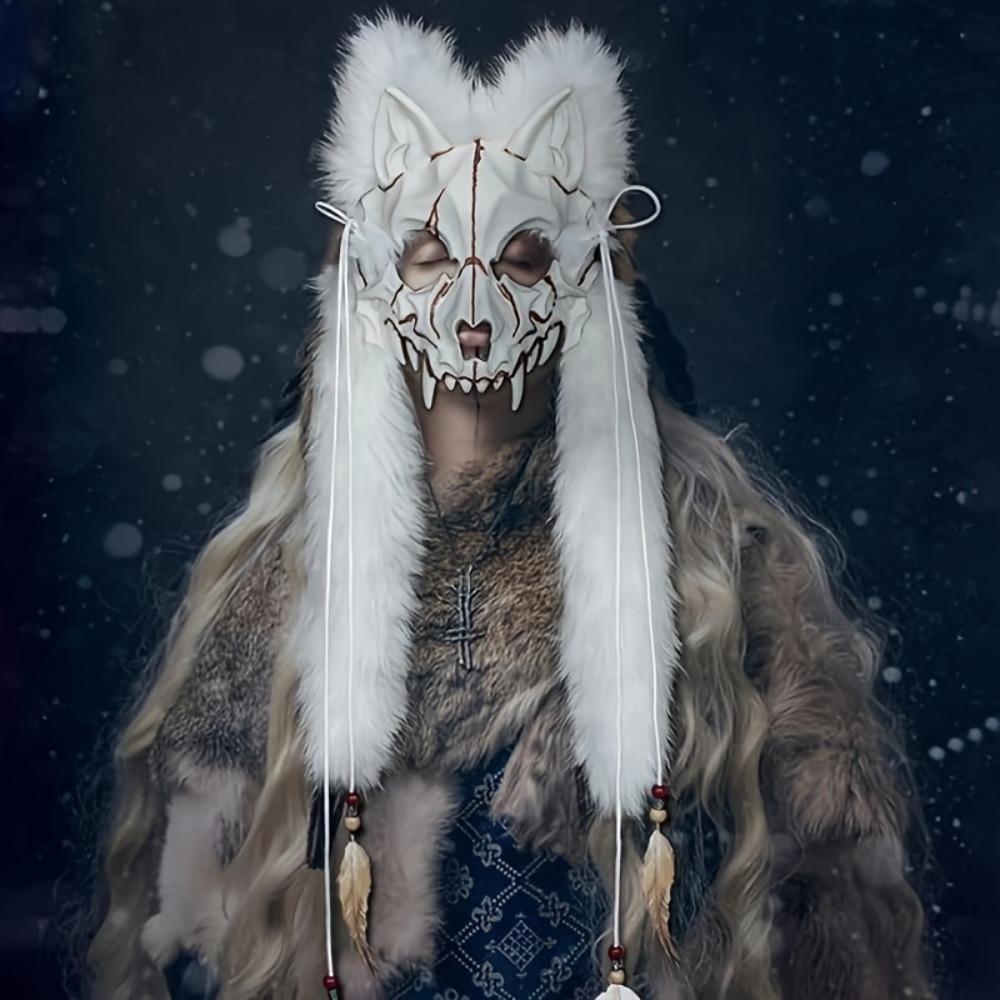 Пушистая маска волка Викинг Мех Маска лисы Вендиго Головной убор Хэллоуин Костюм оборотня Варвар Средневековый Косплей Воин Ренессанс