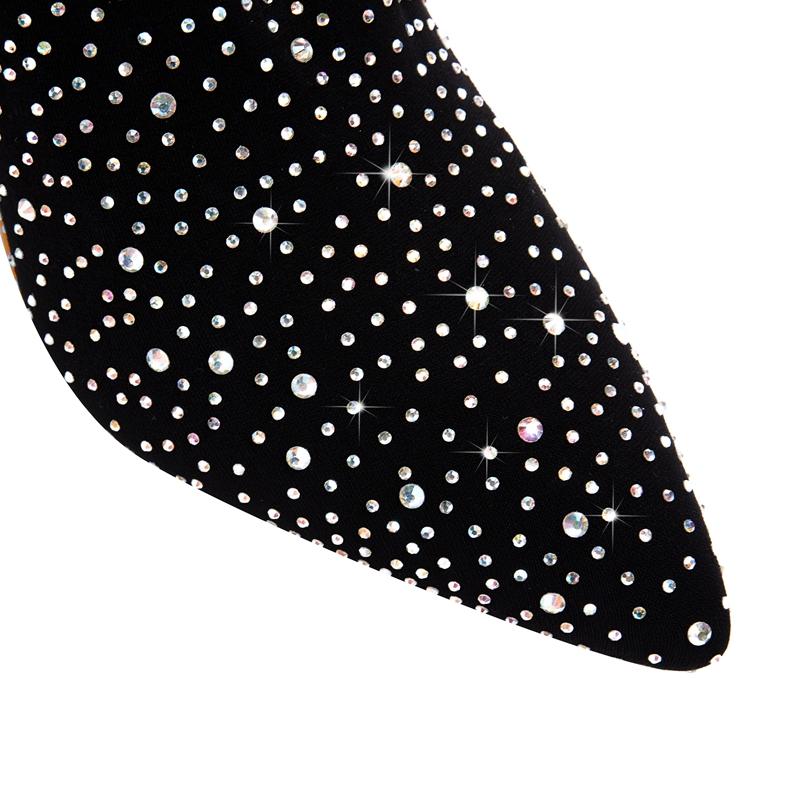 Модные женские новые весенне-осенние туфли на высоком каблуке с острым носком и стразами, ботфорты большого размера выше колена, эластичные ботинки