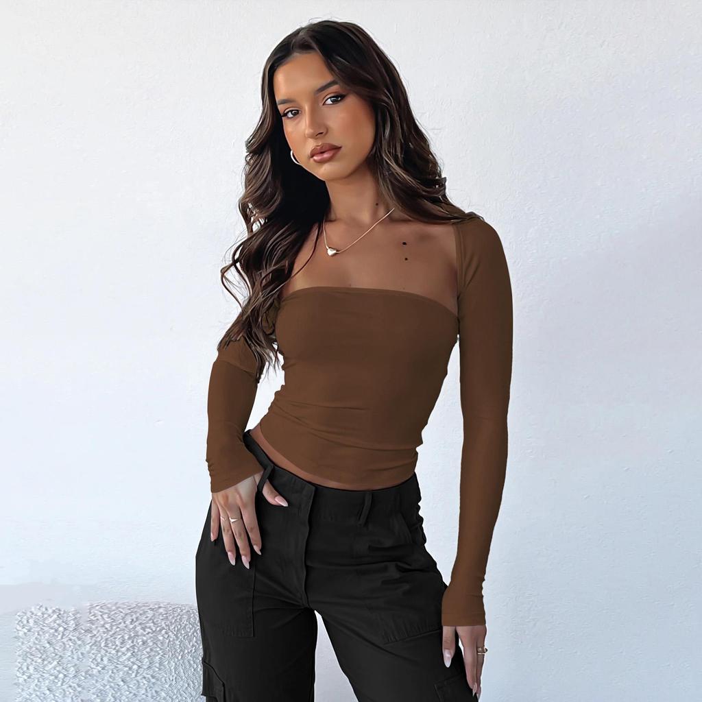 Женские летние топы без рукавов, уличная одежда, тонкие облегающие футболки с длинными рукавами из двух предметов, укороченные топы, однотонные