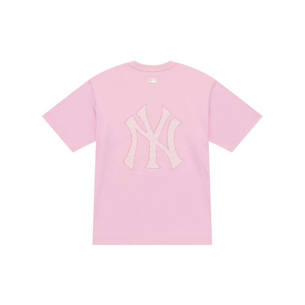 MLB Monogram Big Lux Осень/Зима 2025 Нью-Йорк Янкиз Удобная Дышащая Простая Футболка с Круглым Вырезом с Коротким Рукавом Унисекс Топы Розовый 3ATSM0454-50PKM
