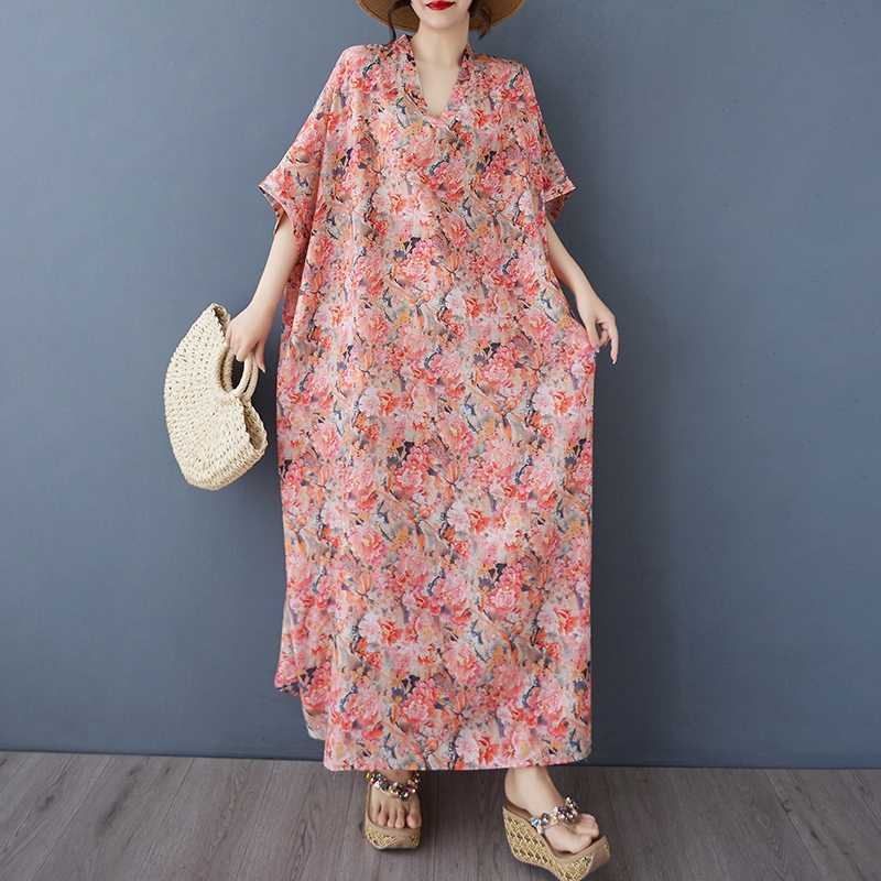 Women's Vintage Long Dress with Cotton and Linen Patterns