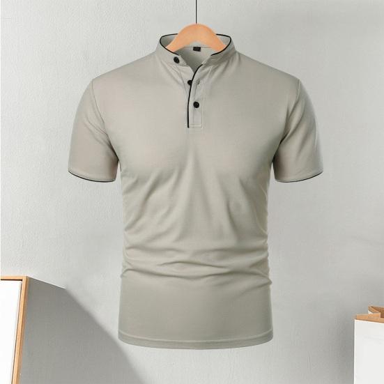 Мужская футболка с коротким рукавом, воротником-стойкой, однотонная, повседневная базовая футболка, стандартного кроя