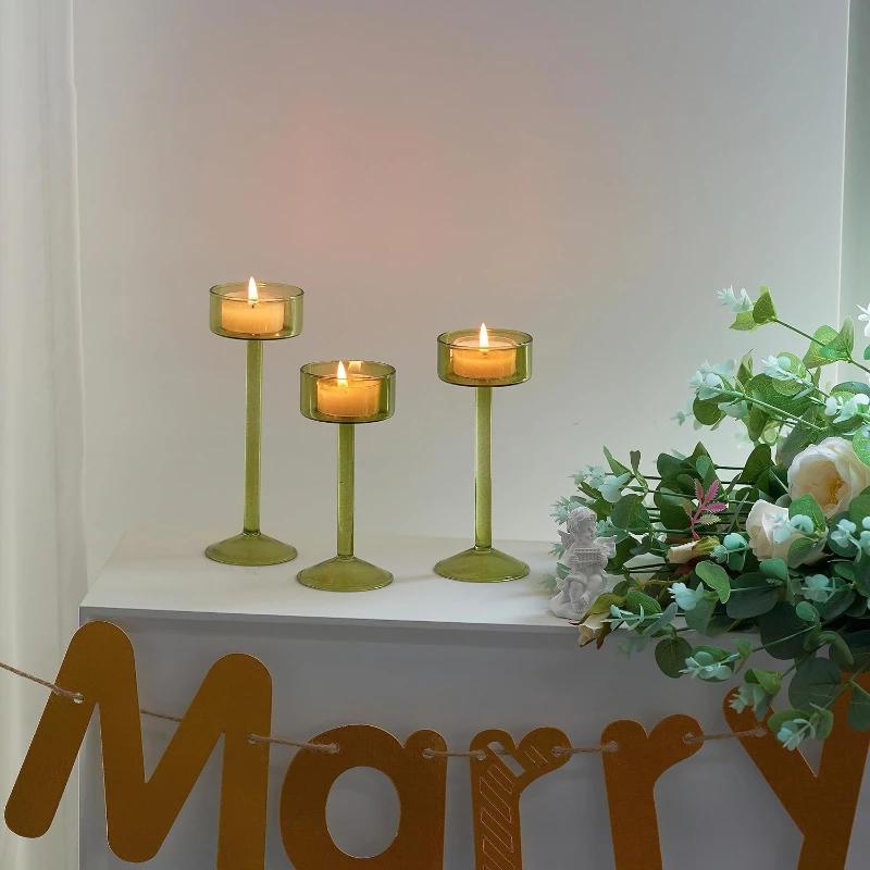 3pc Tea Light Glass Candle Holder Table Centerpiece Hurricane Candle Stand Holders Wedding Party Halloween Crystal Candlesticks