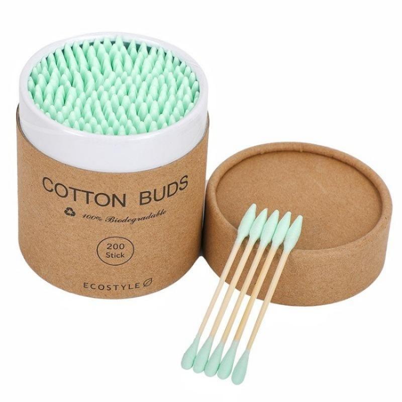 200 Round and Pointed Double-headed Cotton Swab Sticks In A Colored Paper Box Disposable Makeup Remover