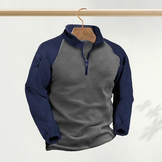 Мужской осенне-весенний топ на молнии с воротником-стойкой, соответствующий цвету с длинным рукавом, ветрозащитная эластичная манжета, мягкий флисовый пуловер, повседневная теплая мужская рубашка