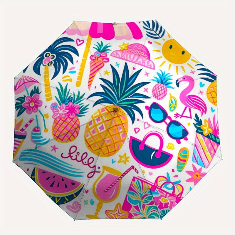 1pc Tropical Summer Vibes Automatic Folding Umbrella, Portable & Foldable Design with 8 Ribs, Casual Outdoor Accessory Halloween and Christm
