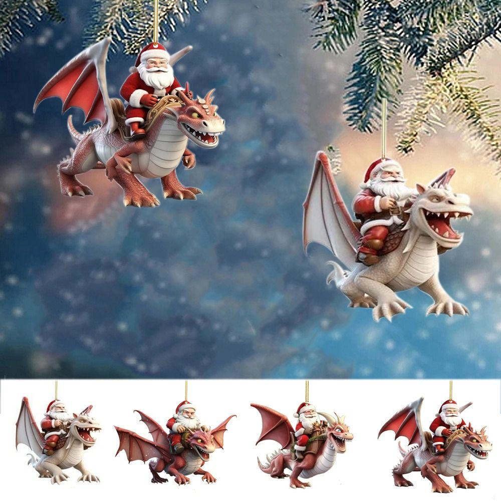 Мультяшное Рождественское украшение Санта Клаус Акриловая подвеска на елку Динозавр Новый год