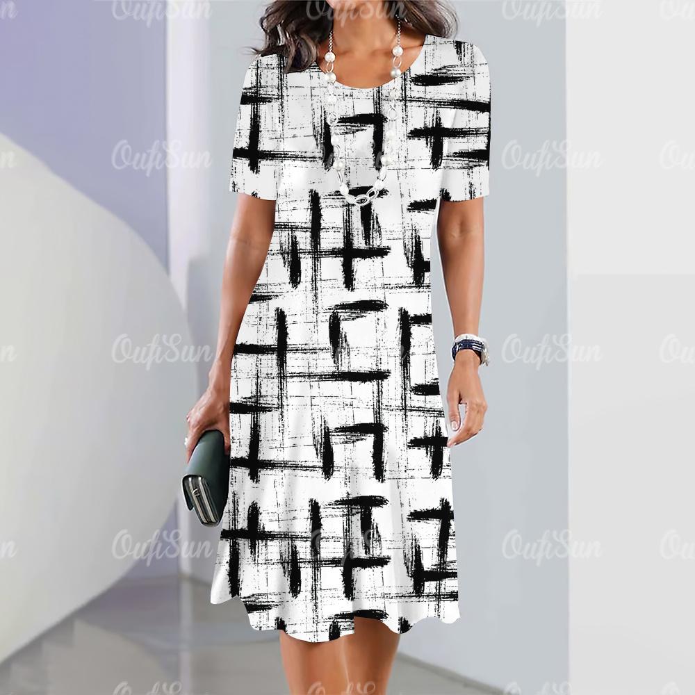 Summer Dresses For Women Fashion Harajuku Girls Sexy Striped 3D Print A-Line Dresses Holiday O Neck Female Loose Elegant Costume