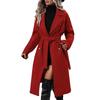 Women's Mid Length Wool Coat Double Breasted Trench Coat Long Sleeve Notched Lapel Overcoat with Belt Fall Winter Outerwear