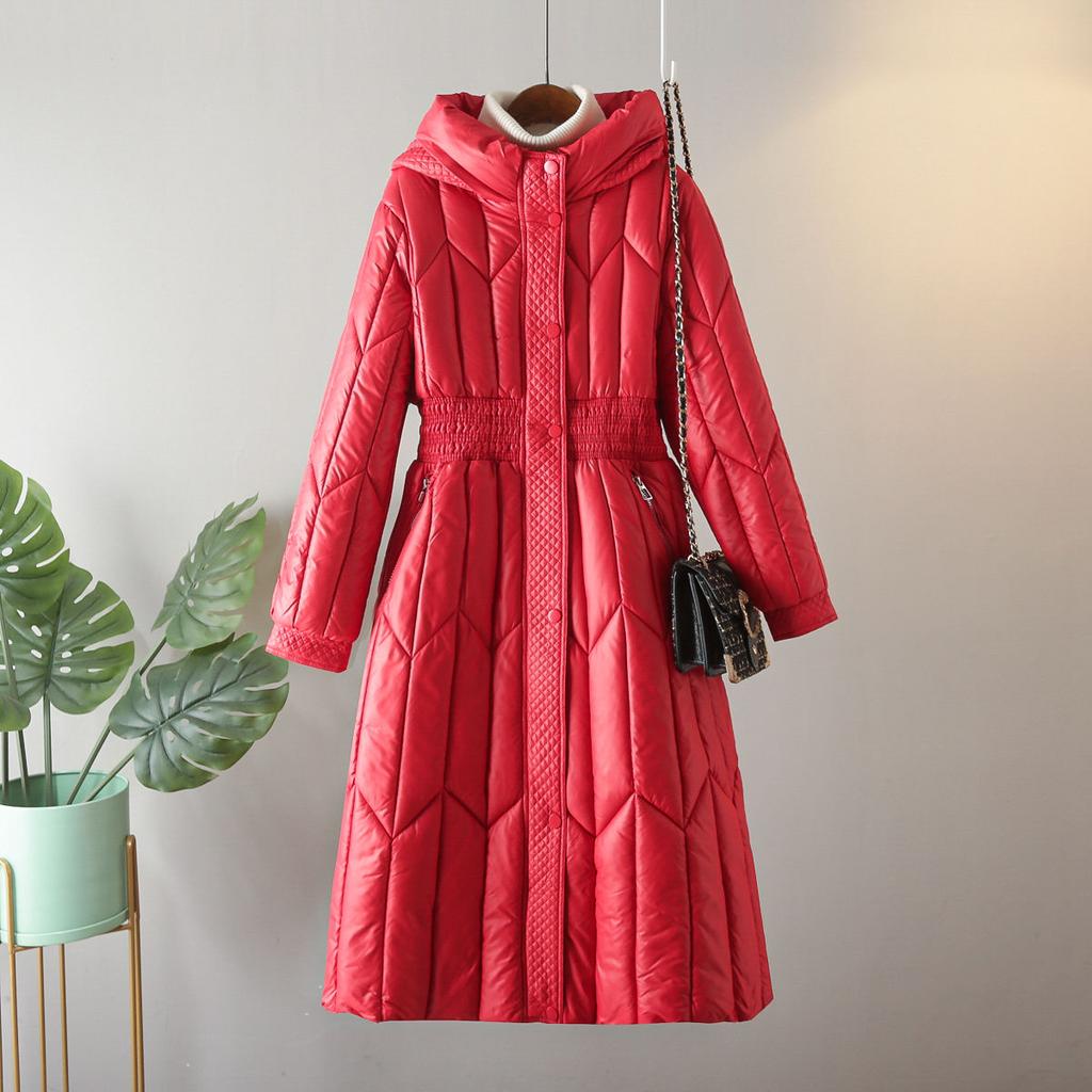 Зимняя мода Однотонное длинное пальто Женское Повседневное Свободное Толстое Теплое Большого размера Куртка с хлопковой подкладкой