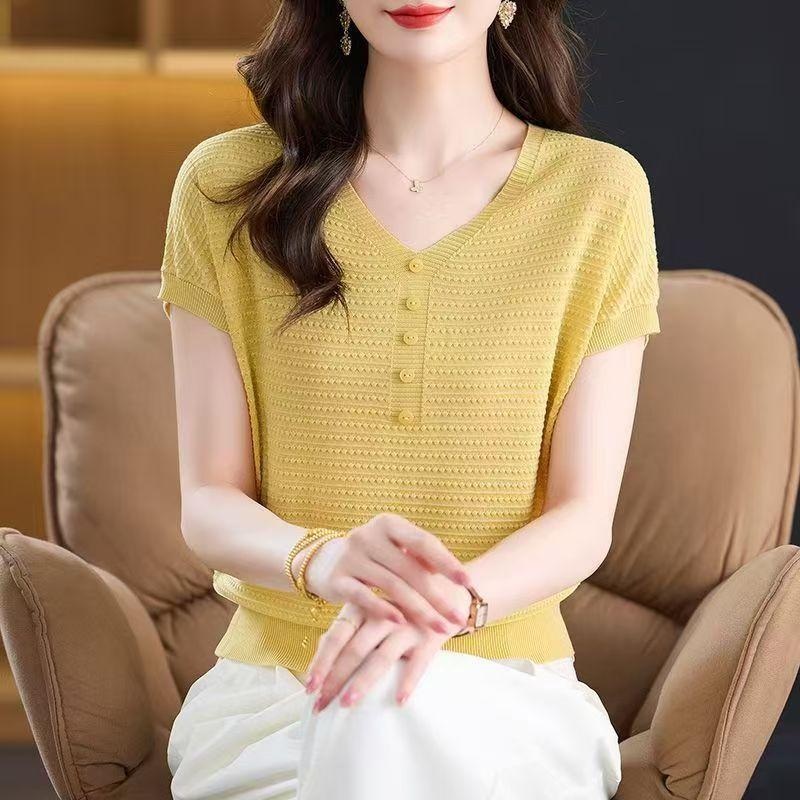 Летняя женская трикотажная футболка с коротким рукавом, трикотажный свободный топ, стройнящая мама