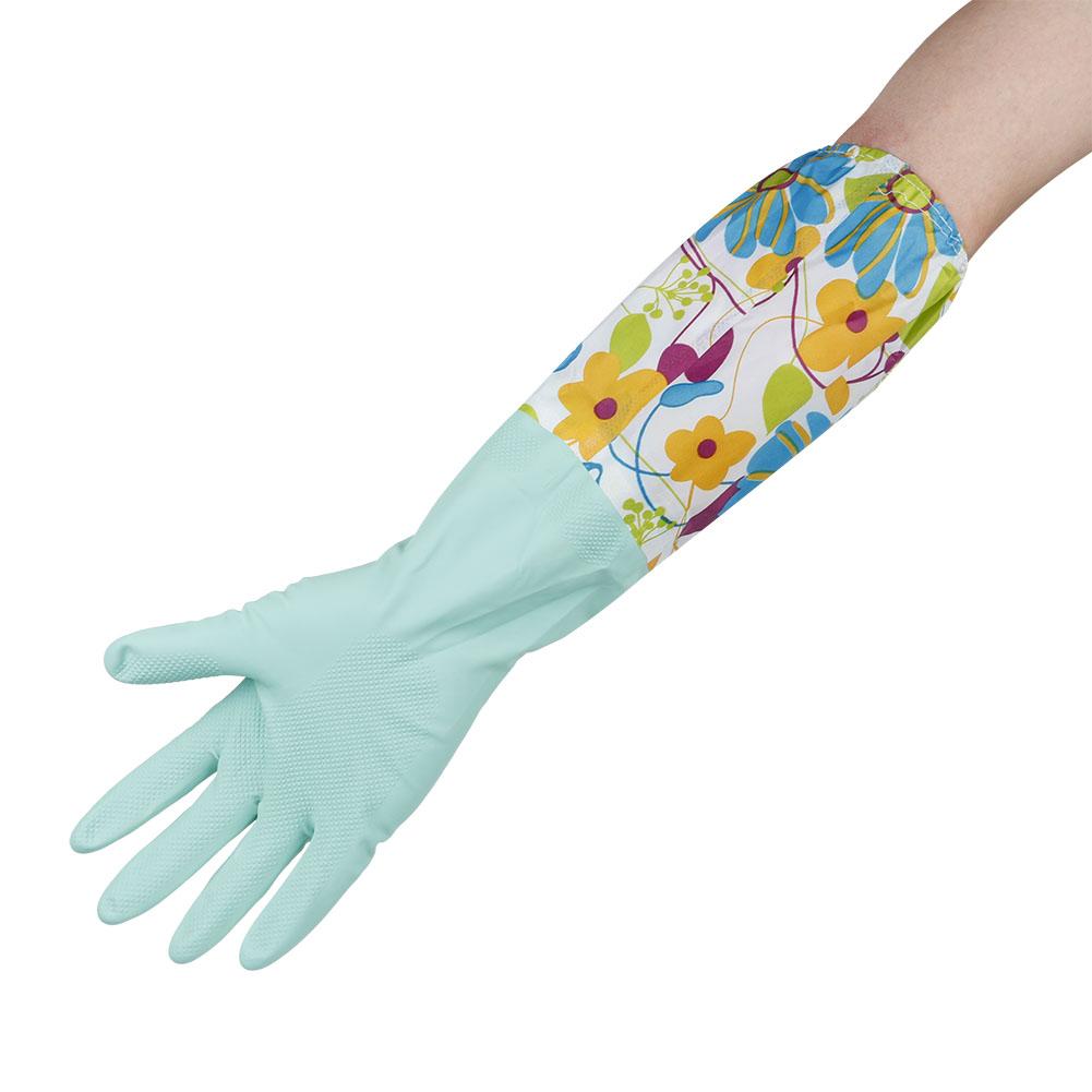 Green Floral Dishwashing Gloves Household Beam Port Velvet Gloves Warm Gloves