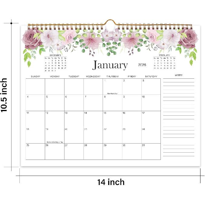2026 Wall Calendar, Tempomind Calendar 2026, 18 Month Wall Calendar January 2026 to June 2027, 14" x 10.5" Aesthetic Hanging Calendar for Home Office