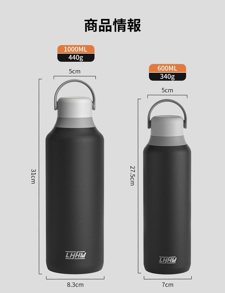 Бутылка для воды LHHW 600 мл для питья, термоизоляция, вакуумная изоляция, бутылка из нержавеющей стали, легко моется, широкое горлышко, бутылка для воды, кофе