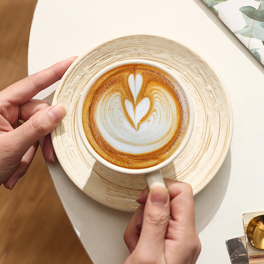 Coffee Cup Set with Saucer 210ml, Vintage Ceramic High Temperature Glaze for Home