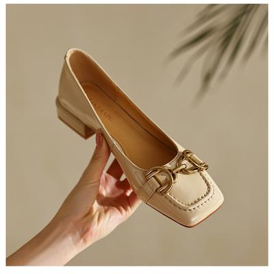 Женская обувь Ретро Квадратный носок Кожаные лоферы для женщин 2024 Новая весенняя мода Элегантная металлическая пряжка Женские туфли-лодочки Zapatos Mujer