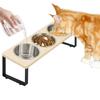 Elevated Cat Food and Water Bowl Wooden Pet Bowl with Stand 3 Stainless Steel Bowls for Cats and Puppies Small Dogs