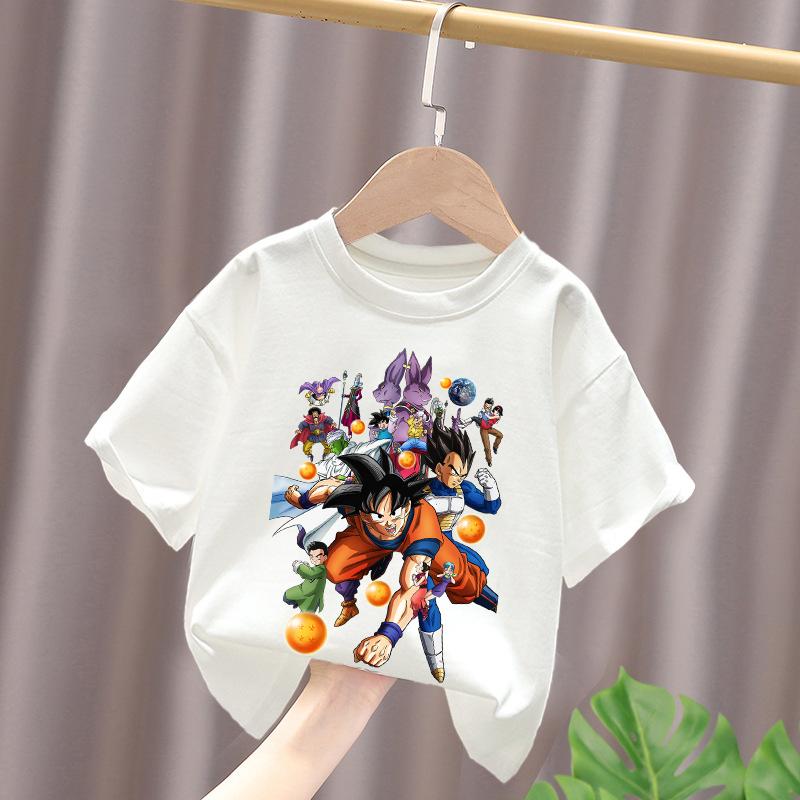 Dragon Ball Футболка для мальчиков белая хлопковая Футболки с коротким рукавом для малышей Сон Гоку Мультяшная летняя одежда Каваи Топы Подарки на день рождения