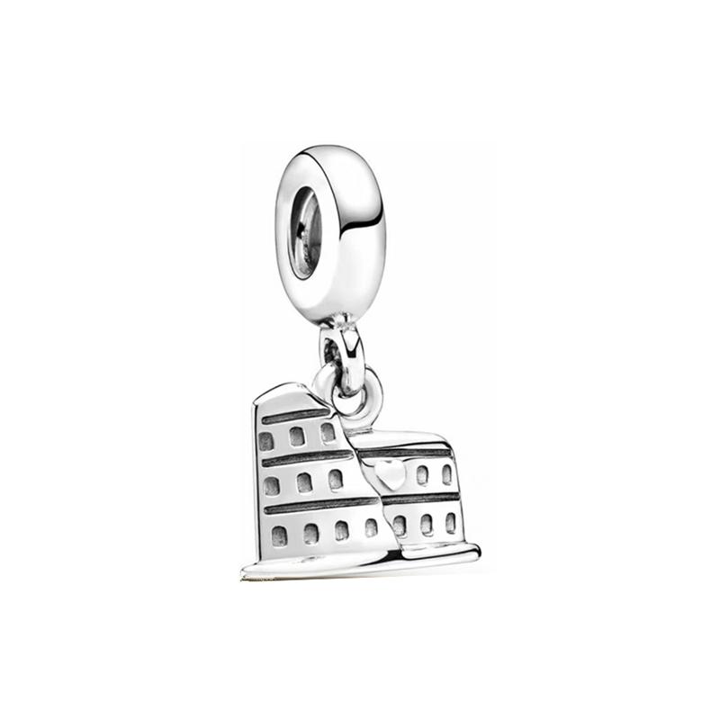 Sparking Diamond Heart Charm Beads Silver Bracelet Necklace DIY Jewelry Gift for Women