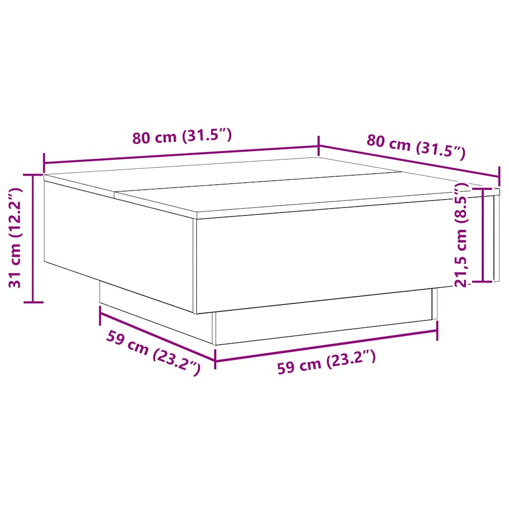 Coffee Table Black Oak Effect 80 x 80 x 31 cm