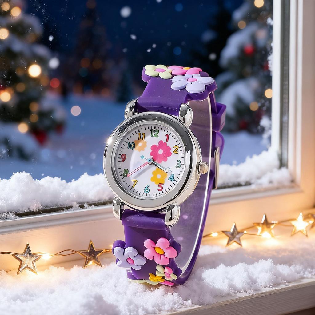 Cute and Creative Flower Shaped Children's Quartz Watch, Bracelet Necklace Set, Girls' Accessories, Christmas and New Year Gifts