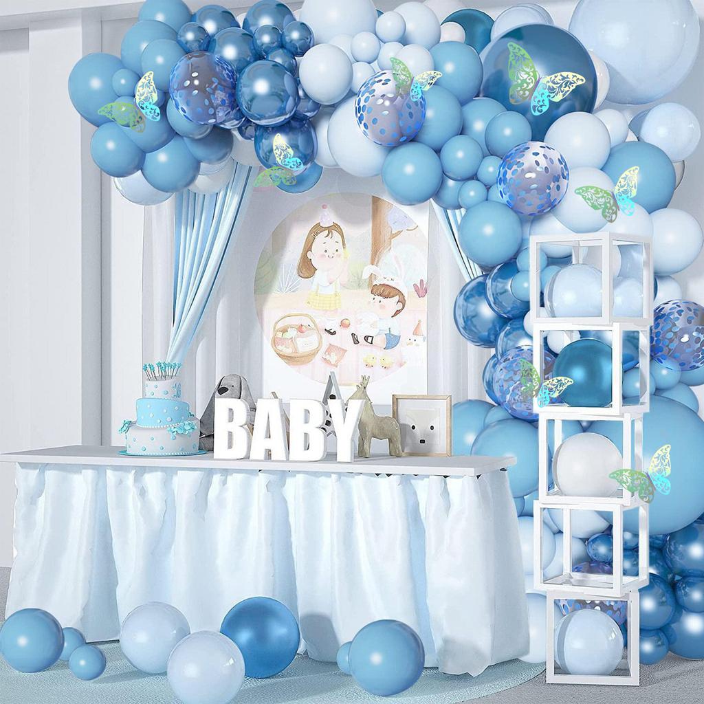 Градиентный набор синих воздушных шаров с бабочкой, украшения для дня рождения, детские воздушные шары для девочек на свадьбу, день рождения, детский душ