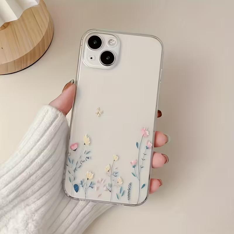 Ins фэн-шуй порошковый цветок для iPhone15 Apple 17promax прозрачный чехол для мобильного телефона со всех сторон 16/14/13