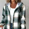 Женское осенне-зимнее пальто с капюшоном на шнурке, клетчатый принт с длинными рукавами, однобортный толстый плюшевый теплый кардиган, повседневное повседневное пальто