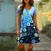 Женская мода Изящные Ретро Красочный Принт Летние Весенние Платья с Коротким Рукавом и Круглым Вырезом Повседневные