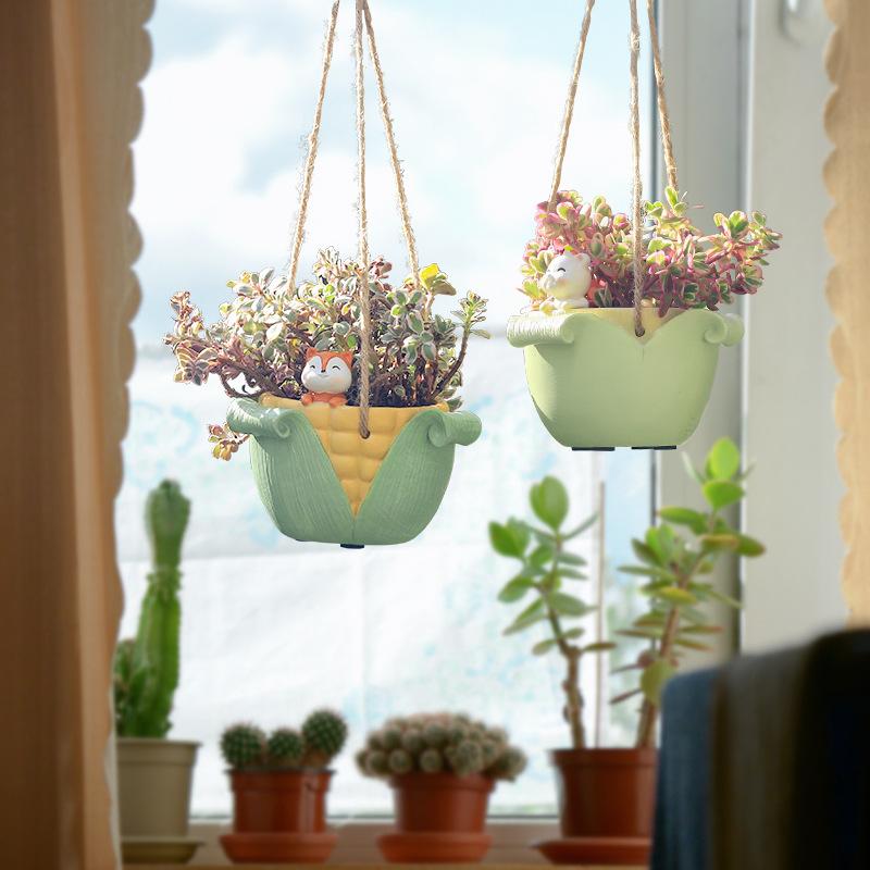 Подвесной горшок с милыми животными, цветочный горшок из смолы, сочный горшок, домашний декор, украшения, садовые принадлежности, подвесная корзина, горшок для растений
