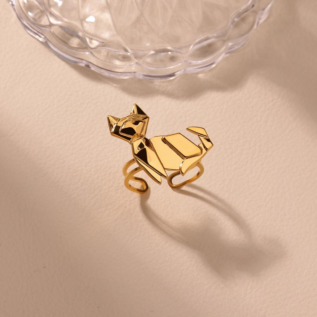 Простые Уникальные Кольца с Кошкой для Женщин Позолоченная Нержавеющая Сталь Слон Пингвин Регулируемое Кольцо Ручной Работы Рождественские Ювелирные Изделия Подарок