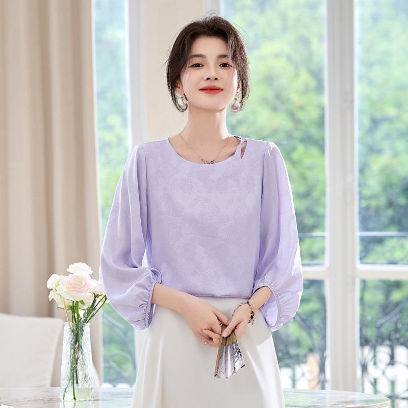 Summer Stretch Mulberry Band Silk Jacquard Shirt Women's Top Mulberry Silk Shirt
