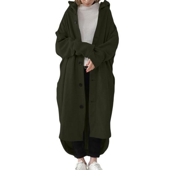 Женское зимнее пальто с капюшоном, однобортное, нерегулярный подол, с длинными рукавами, до щиколотки, с толстыми карманами, сплошной цвет, женский уличный плащ
