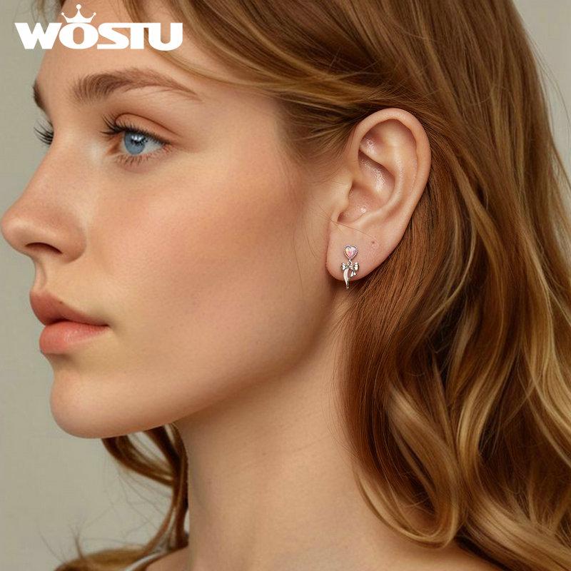 WOSTU Серьги-гвоздики из стерлингового серебра 925 пробы с опалом и бантом и дьяволом, нежные милые серьги для женщин и девочек, подарок, ювелирные украшения