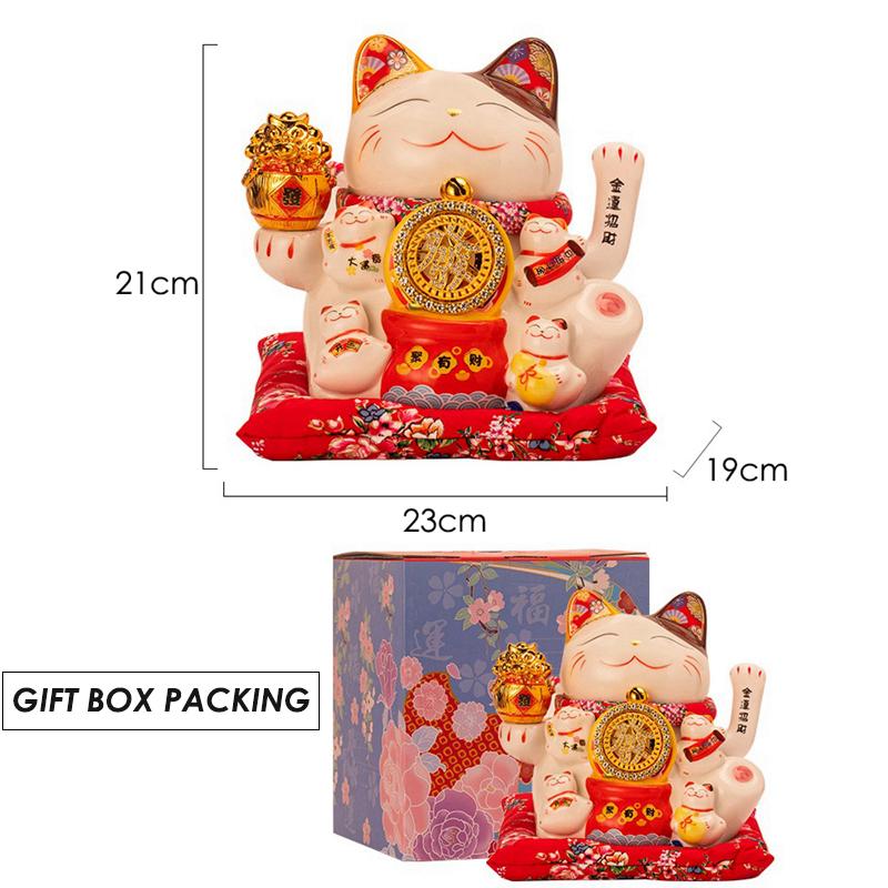 9-дюймовый керамический манящий кот Манеки Неко Украшение Фэн-шуй Качели Удачливый кот Работает от батареи / USB
